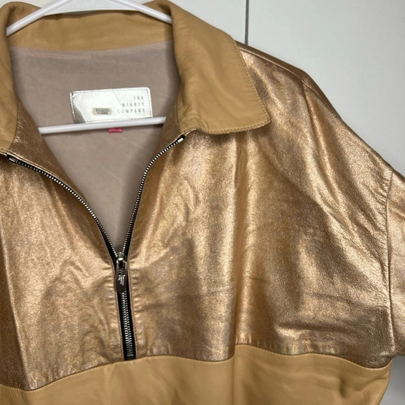 THE MIGHTY COMPANY METALLIC GOLD KINGS PULLOVER- XL LAMB LEATHER MSRP $695 - Picture 7 of 11
